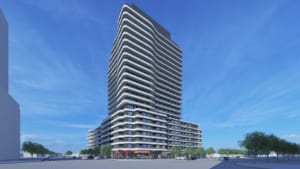 Rendering of 2993 Sheppard East Condos full exterior.