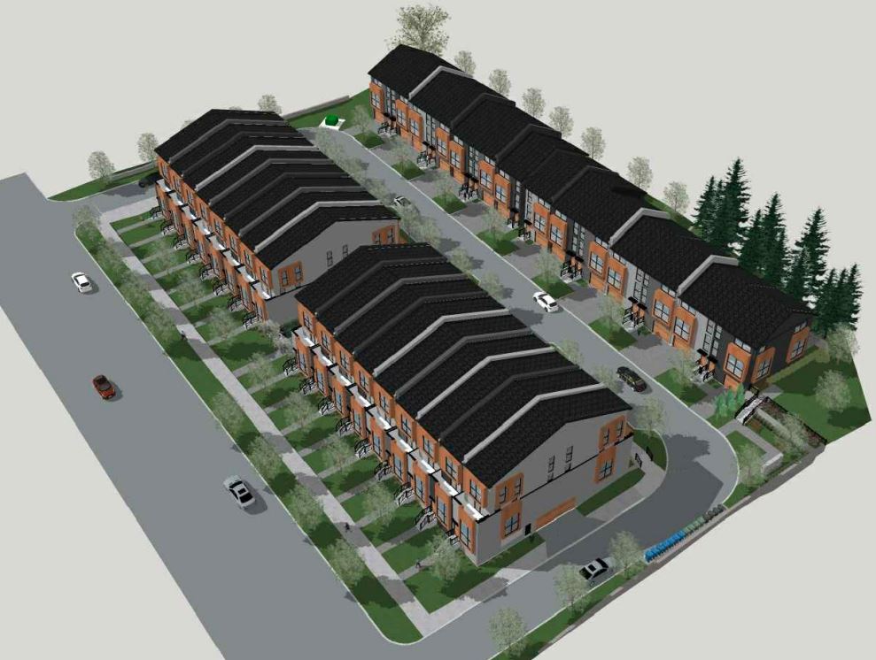 Aerial rendering of 448 Markham Road Towns in Scarborough.