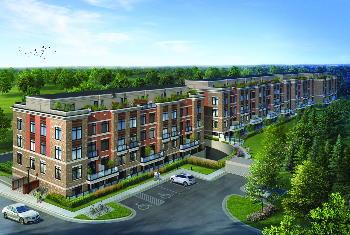 Exterior rendering angled-view of High Point Urban Towns in Richmond Hill.