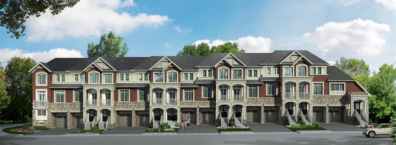 Front rendering of Hilltop towns at Old Harwood in Ajax.