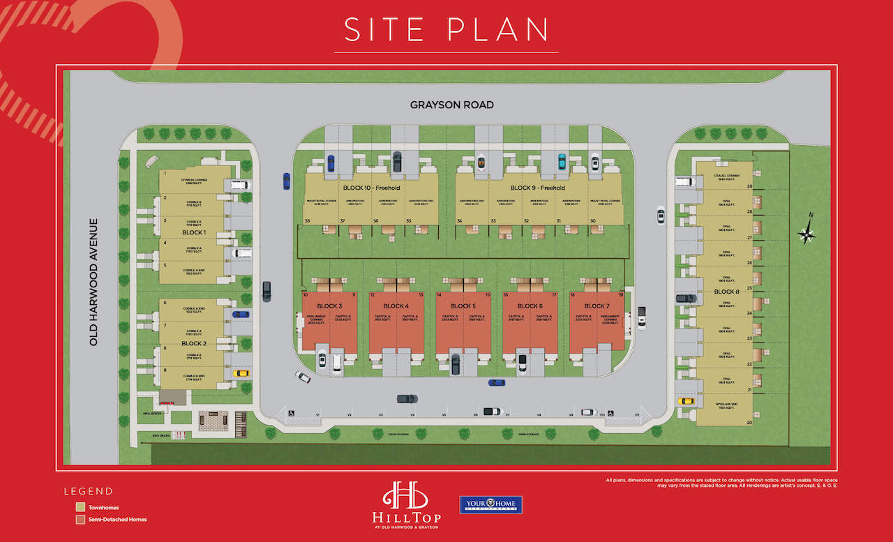 Site plan of Hilltop towns at Old Harwood in Ajax.