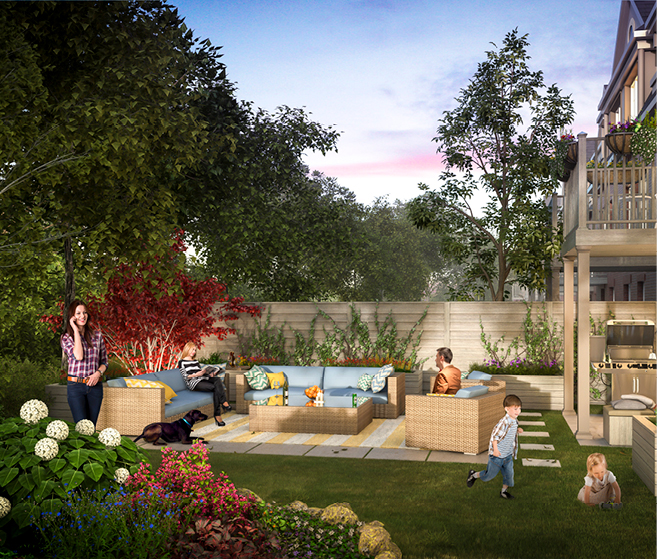 Rendering of Tyandaga Heights on the Park suite backyard.