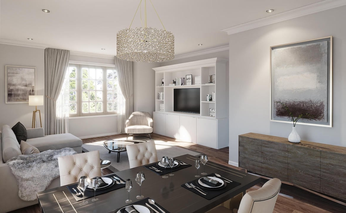 Rendering of The Village at Highland Creek interior living room