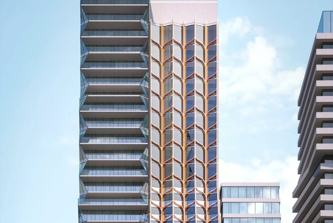 Exterior rendering of 208 Bloor Street West Condos tower top half