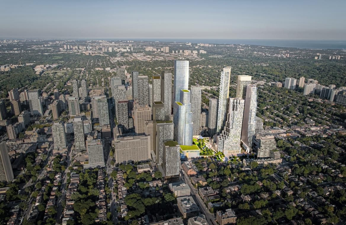 Aerial rendering of 2180 Yonge Condos in Toronto