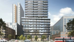 Rendering of 241 Church Street Condos exterior podium front-facing view