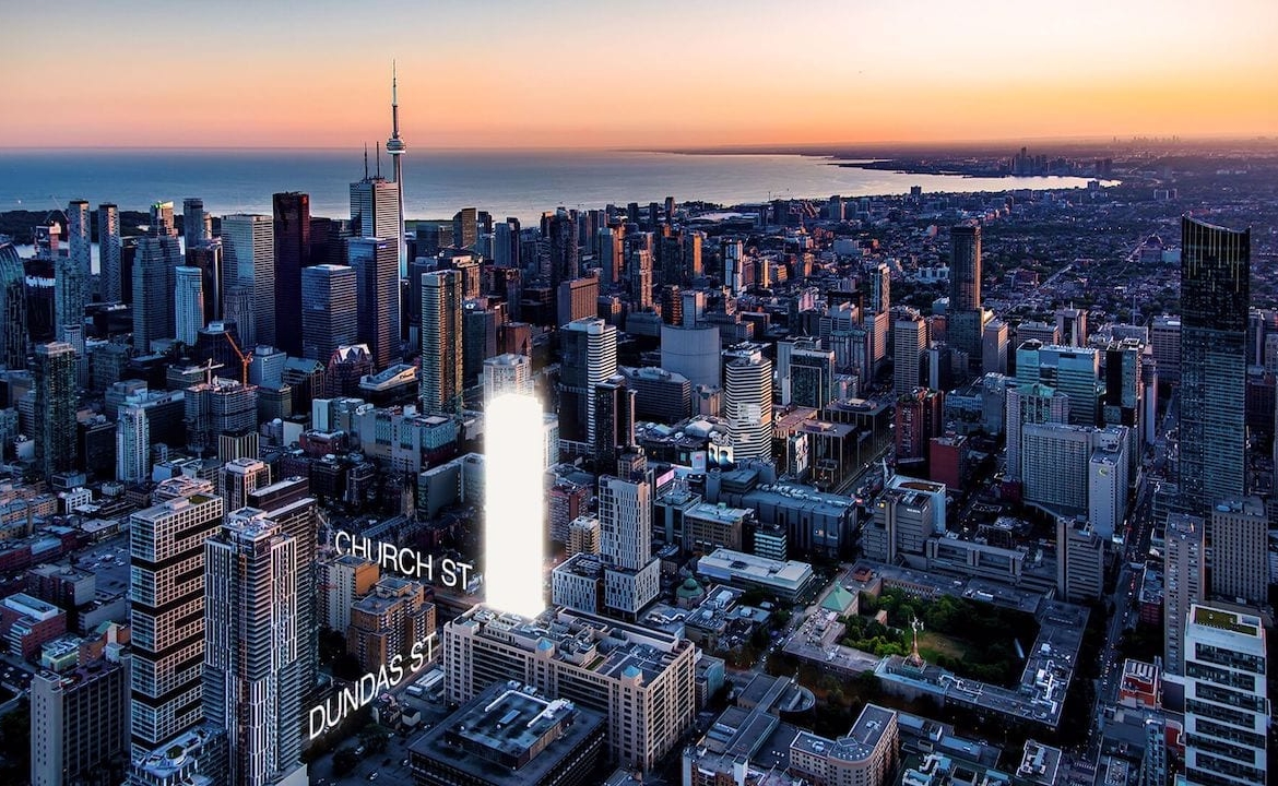 Rendering of Centricity Condos aerial of Toronto