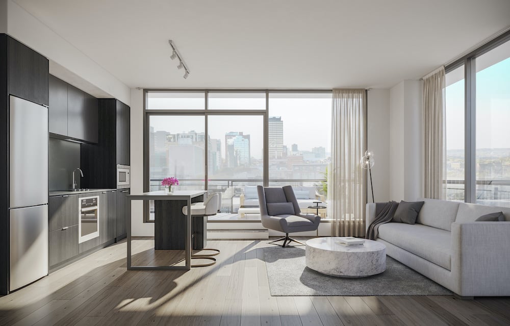 Rendering of 1 Jarvis Condos suite living and dining ombre