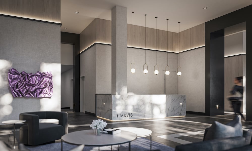 Rendering of 1 Jarvis Condos lobby with concierge