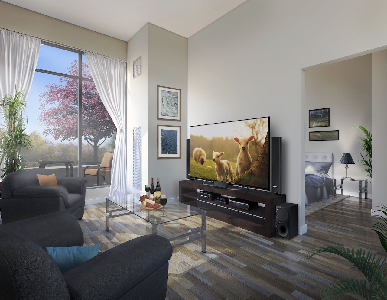 Rendering of Upper Vista Welland suite living room