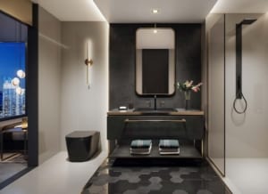 Rendering of E11even Hotel and Residences suite interior bathroom