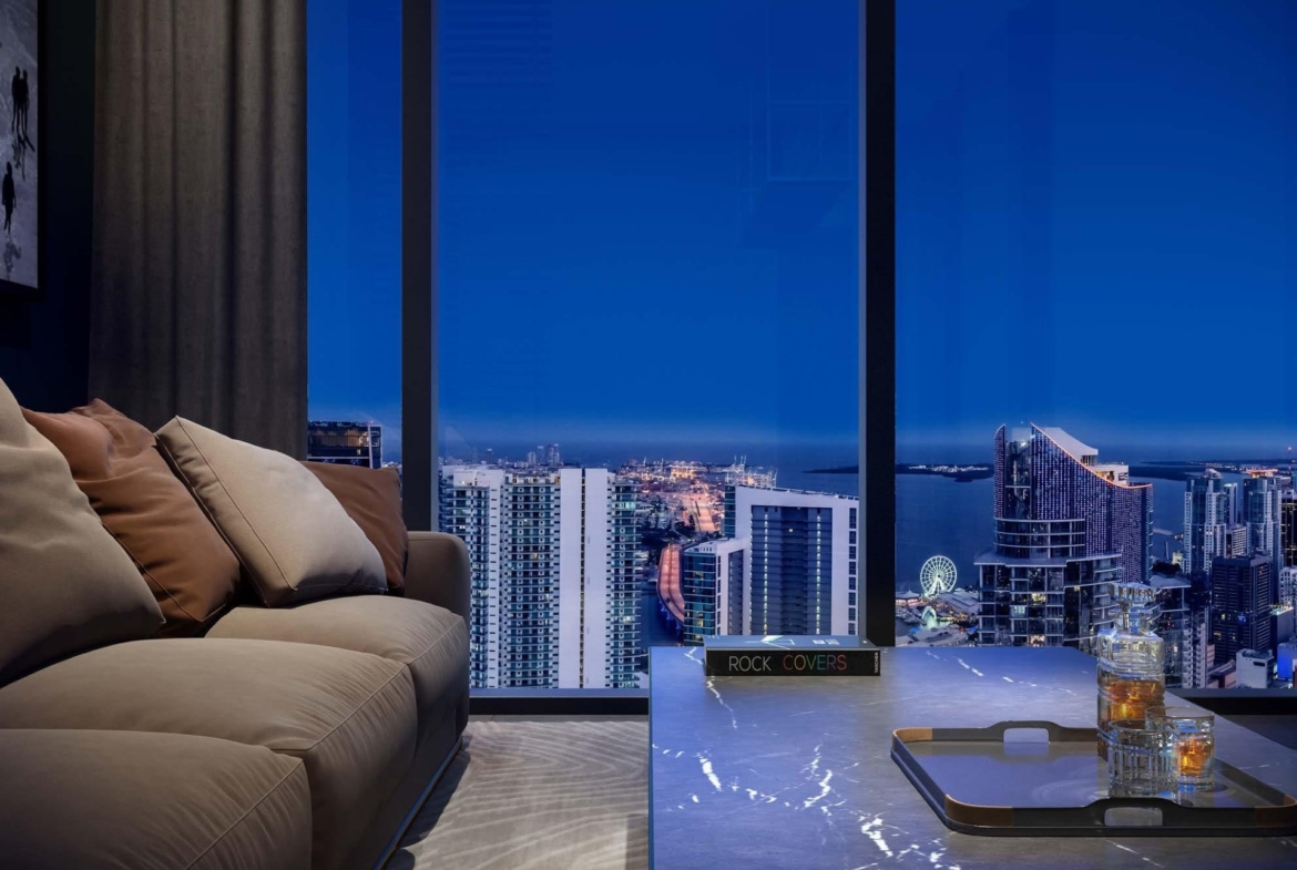 Rendering of E11even Hotel and Residences suite interior view