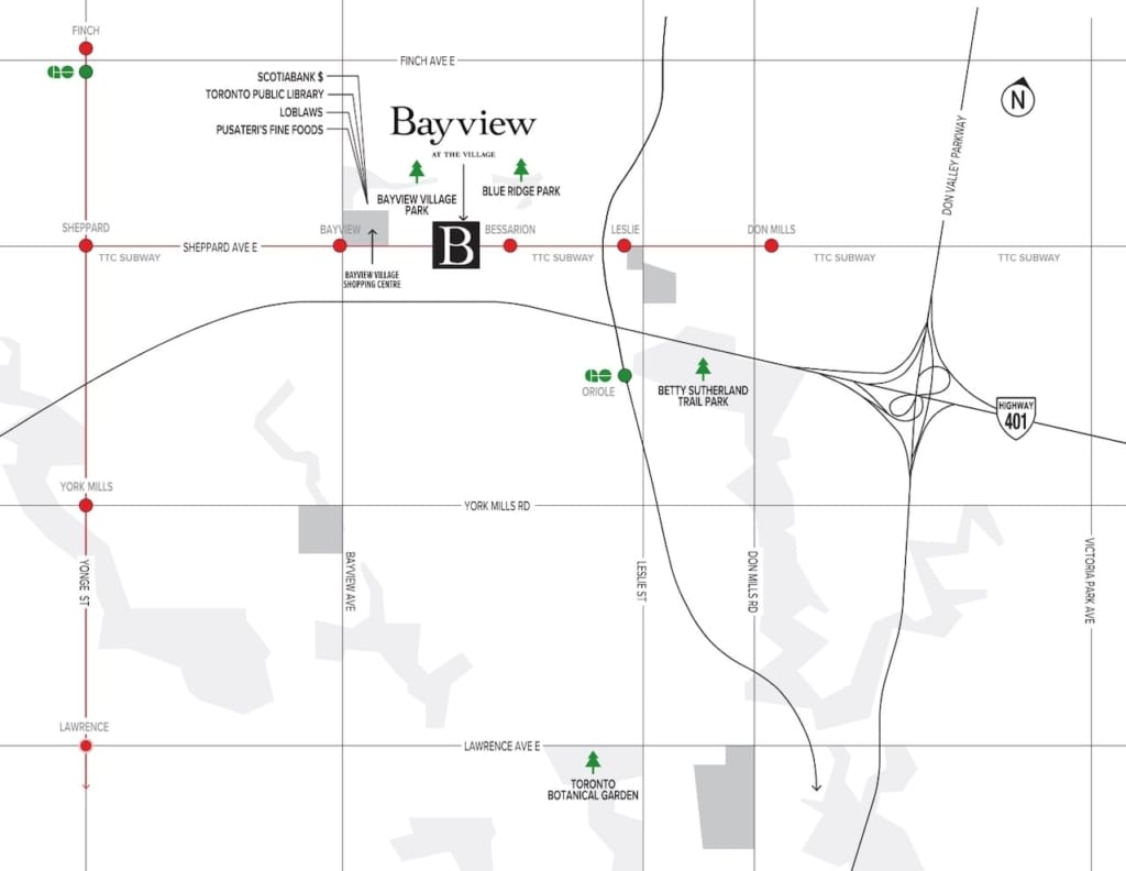 Map of Bayview at The Village in Toronto
