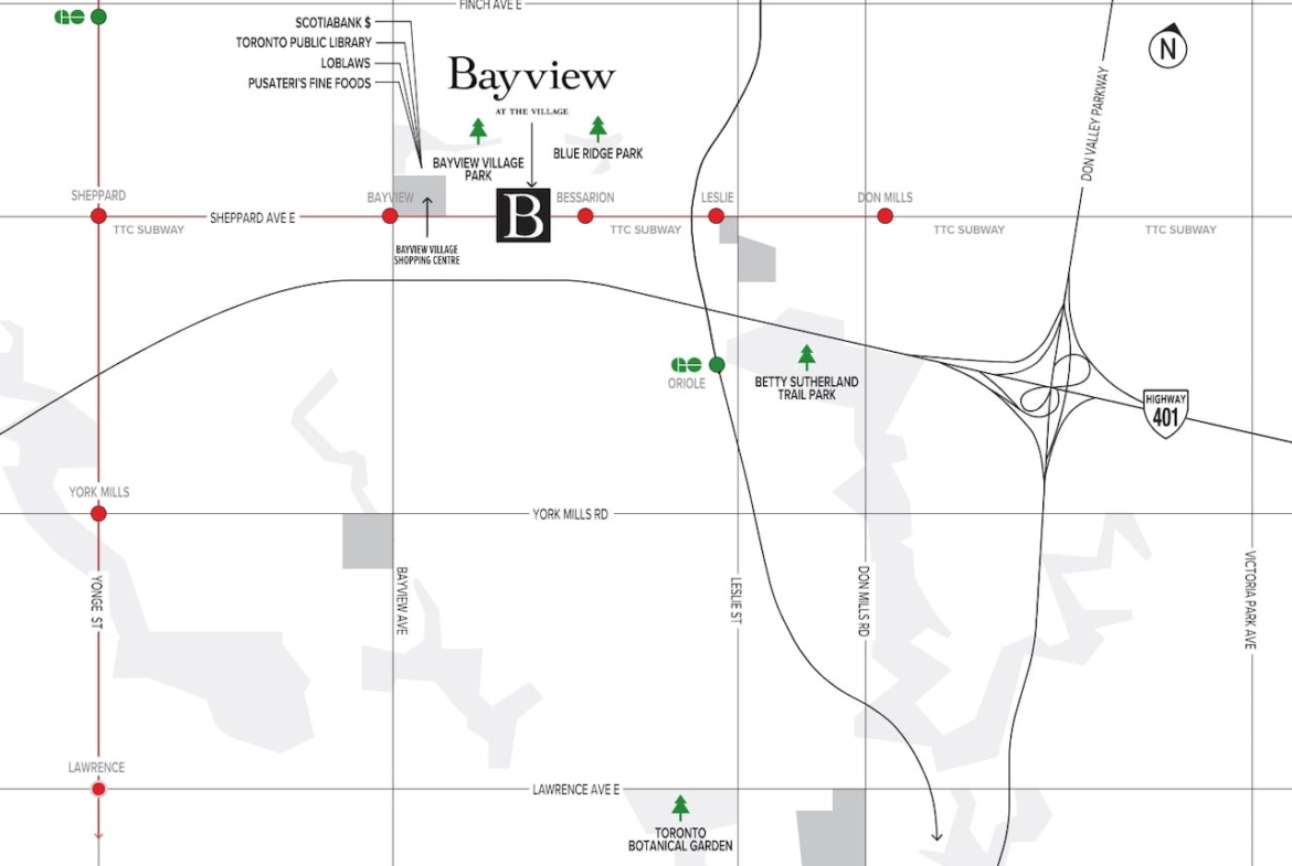 Map of Bayview at The Village in Toronto
