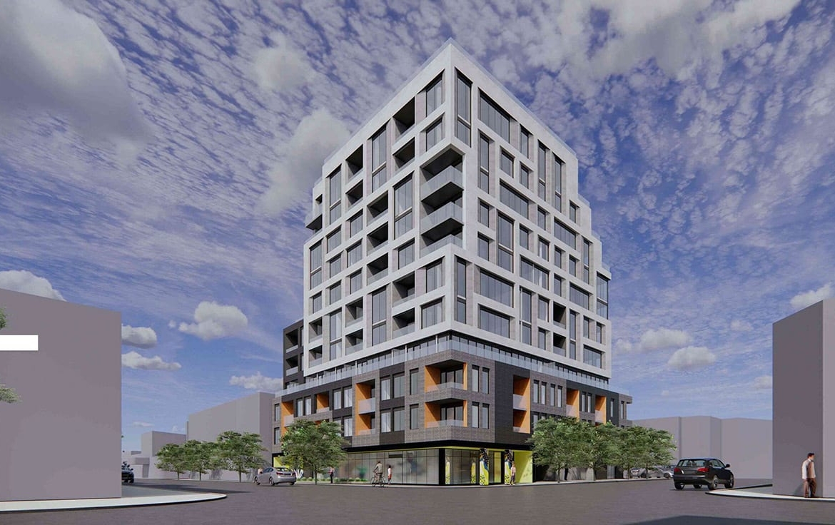 Rendering of 990 Bloor West Condos exterior with streetscape
