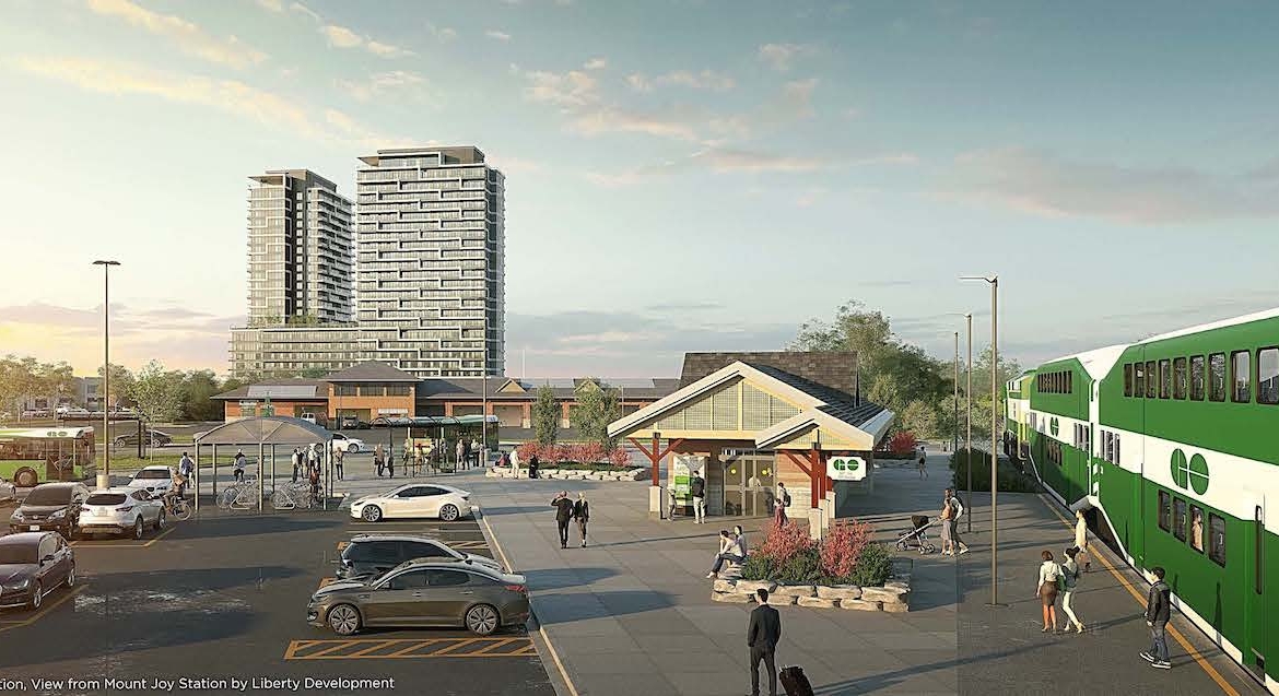 Rendering of Joy Station Condos with direct access to Go Transit Trains
