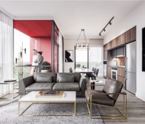 Rendering of Mondria Condos suite living room
