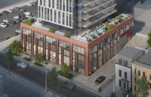Rendering of 20 Maitland Condos aerial with view of rooftop terrace