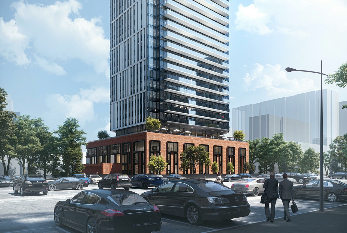 Rendering of 20 Maitland Condos podium lower during the day