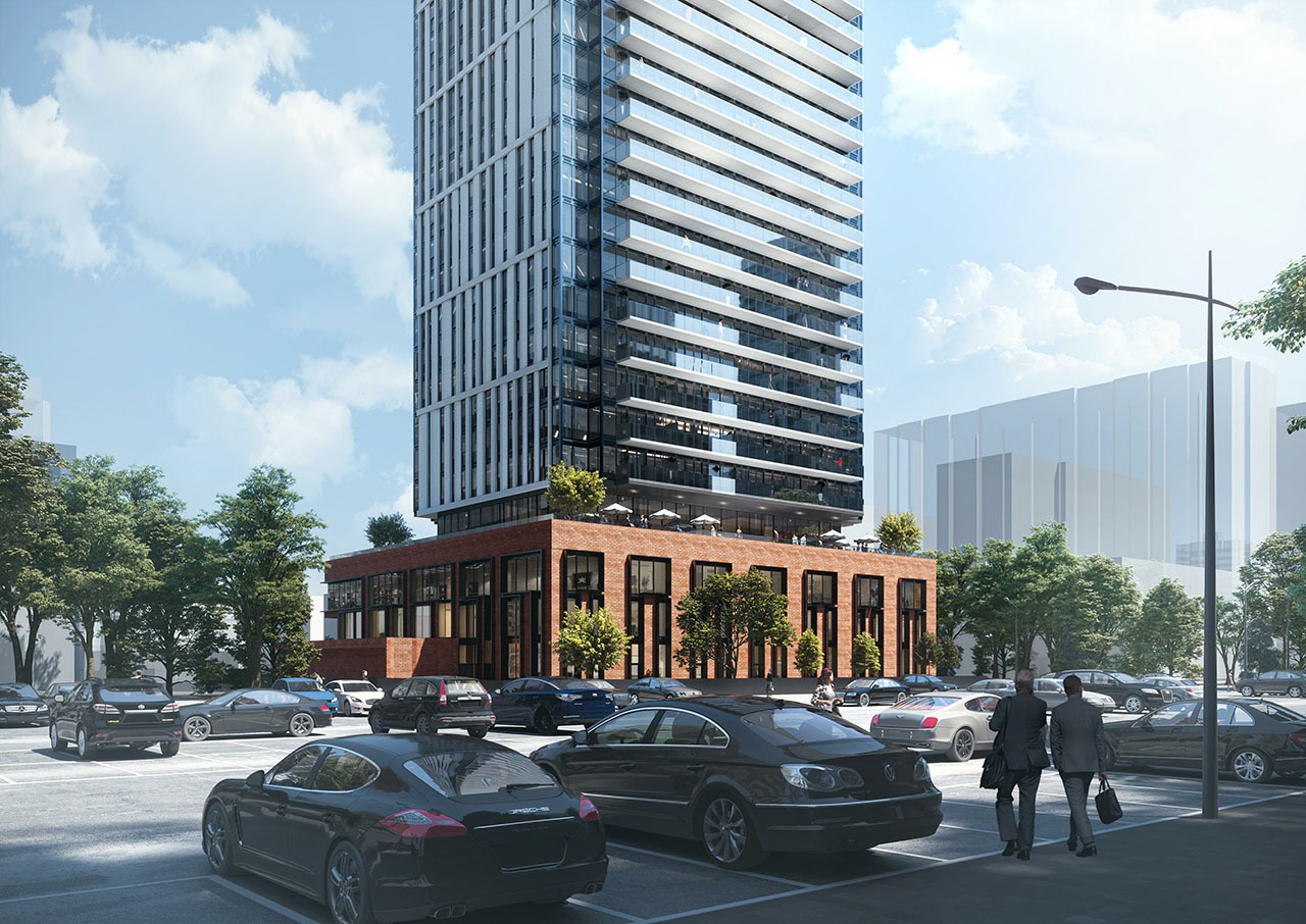 Rendering of 20 Maitland Condos podium lower during the day