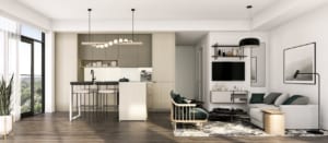 Rendering of House of Assembly Condos interior suite kitchen style C