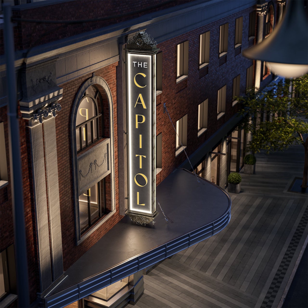 Rendering of The Capitol Condos exterior marquee