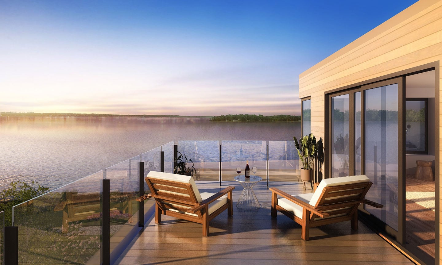Rendering of Fenelon Lakes Club waterfront view from balcony