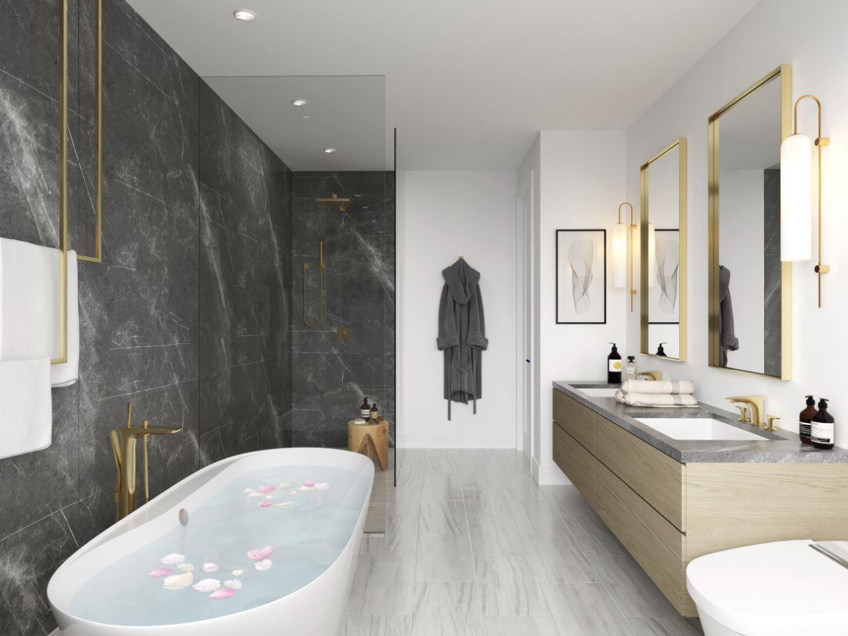 Rendering of Lookout On The Knoll Towns The Ravine Collection interior ensuite bath