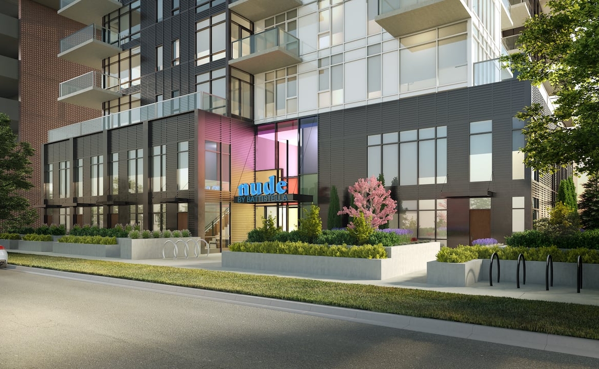 Rendering of NUDE by Battistella Condos exterior street view