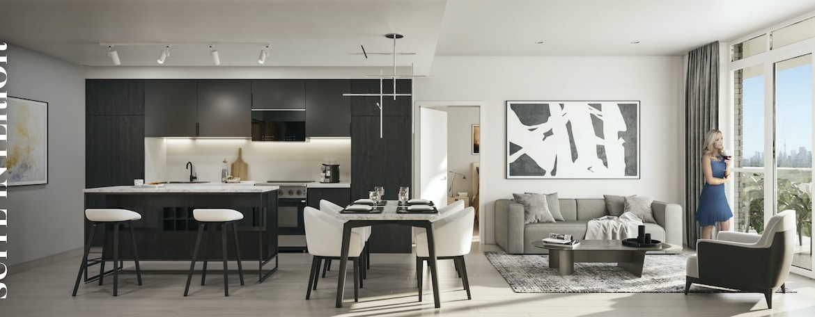 Rendering of Danny Danforth interior suite open-concept living