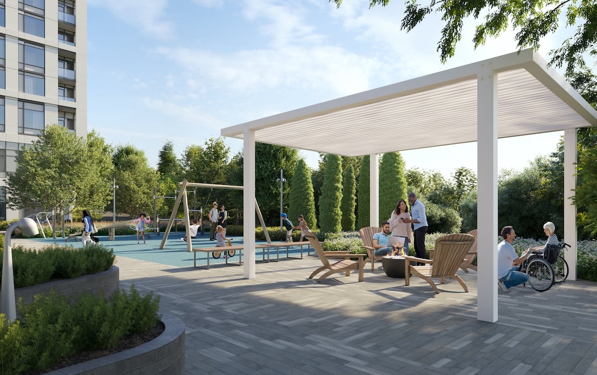 Rendering of Kindred Condos exterior patio