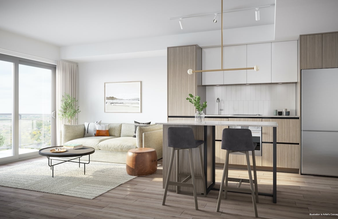 Rendering of Boulevard at the Thornhill suite kitchen and living area