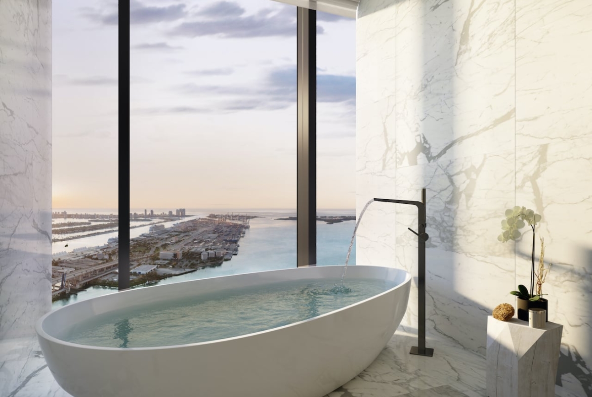 Rendering of Waldorf Astoria suite master bath