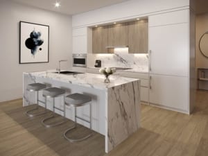 Rendering of Residences on Keewatin Park suite interior kitchen