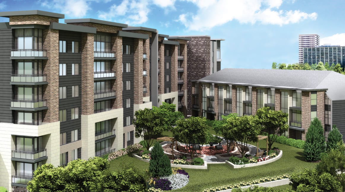 Rendering of SweetLife Condos and Towns exterior courtyard