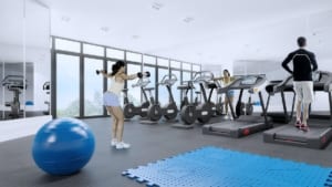 Rendering of SweetLife Condos and Towns fitness centre with yoga