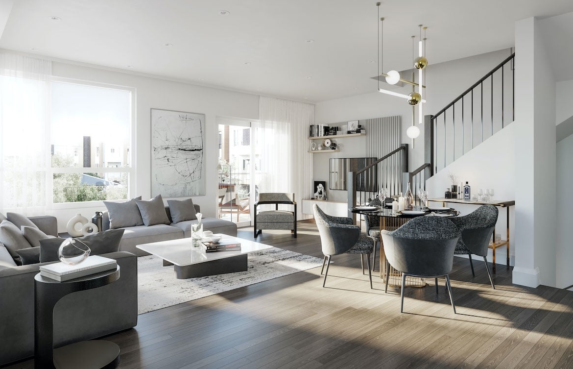 Rendering of Glenway Urban Towns suite interior main living area