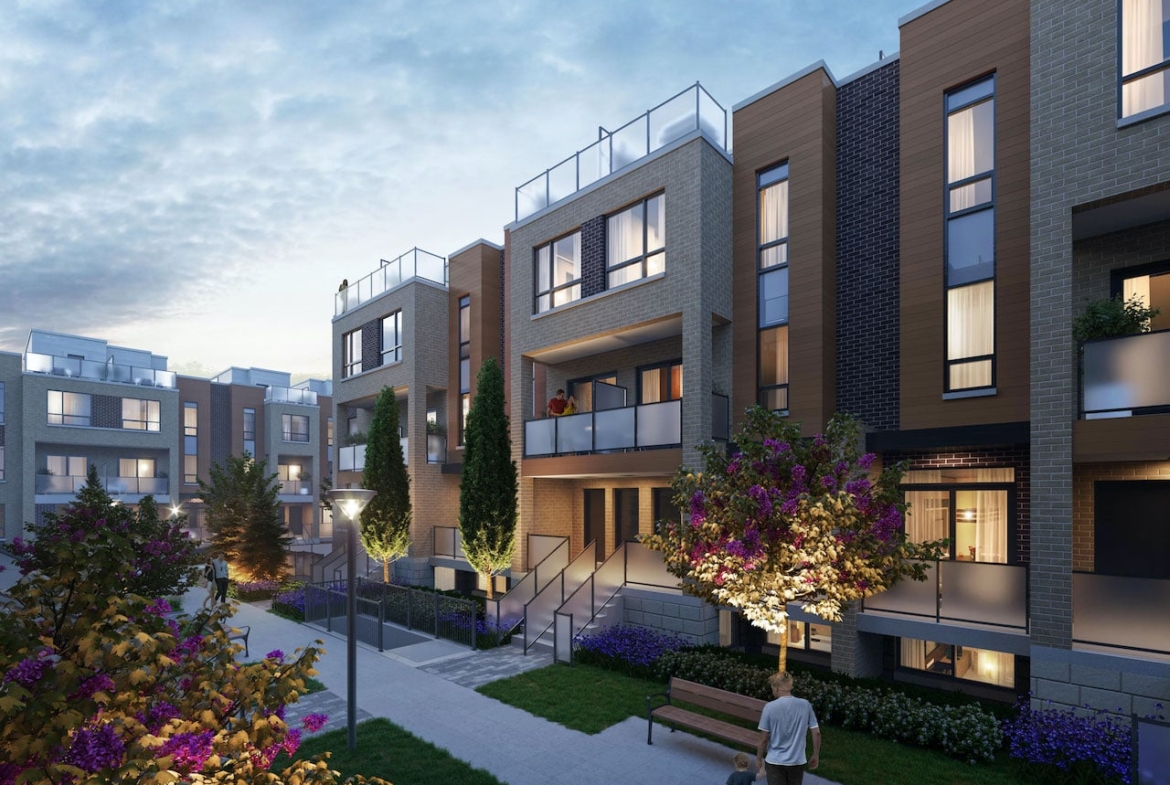 Rendering of Glenway Urban Towns exterior in the evening