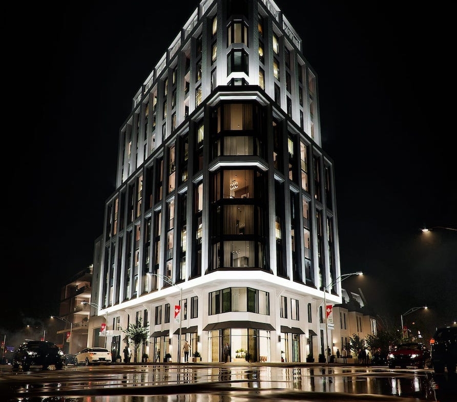 Rendering of The Bedford exterior at night