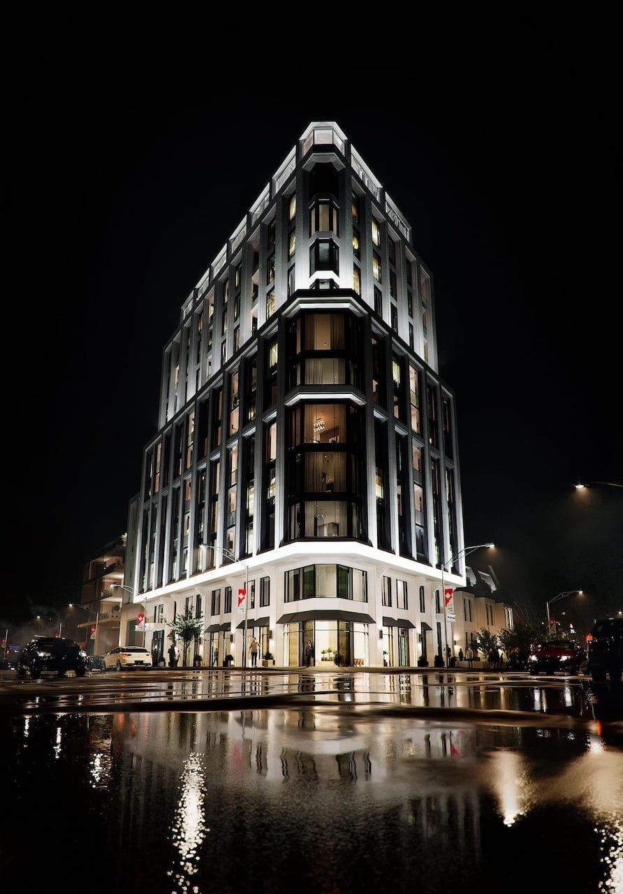 Rendering of The Bedford exterior at night