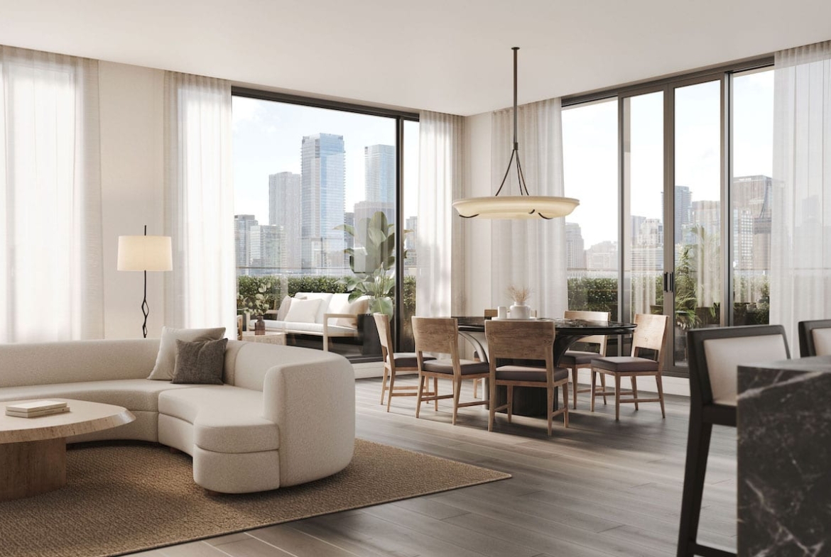 Rendering of The Bedford suite living and dining