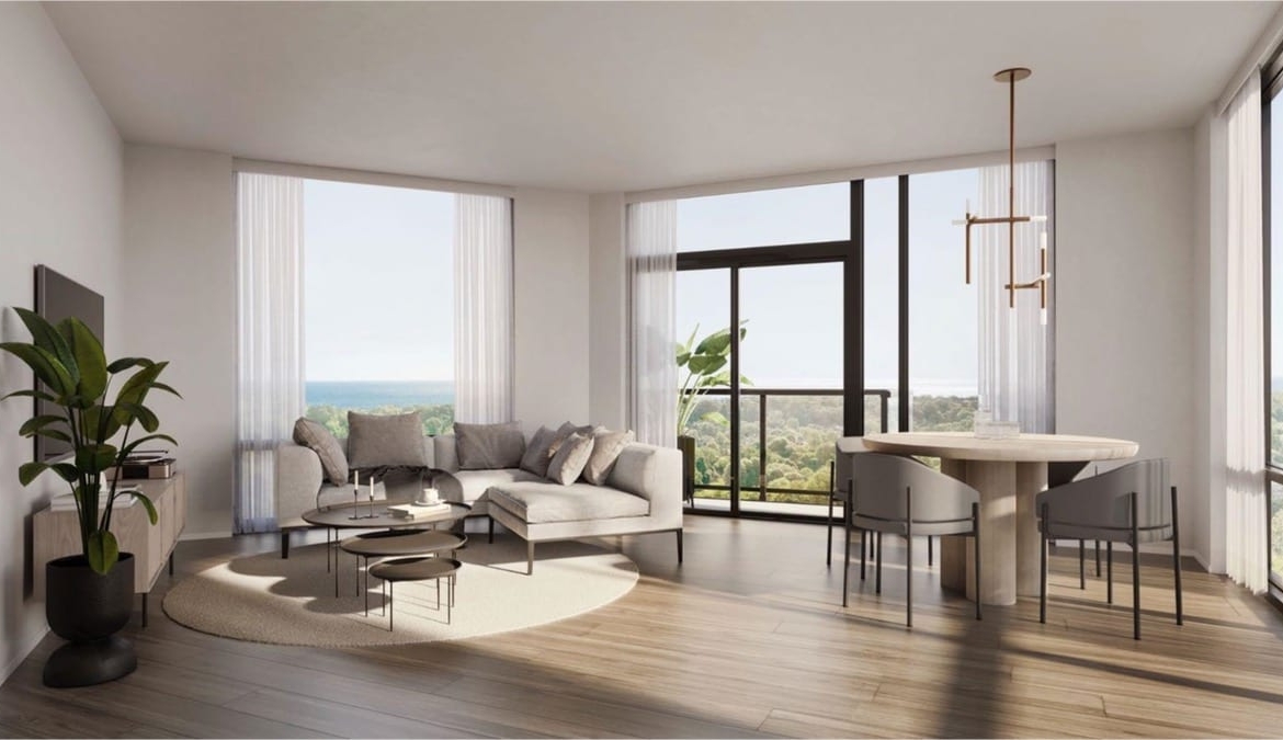 Rendering of The Narrative Condos suite interior living room