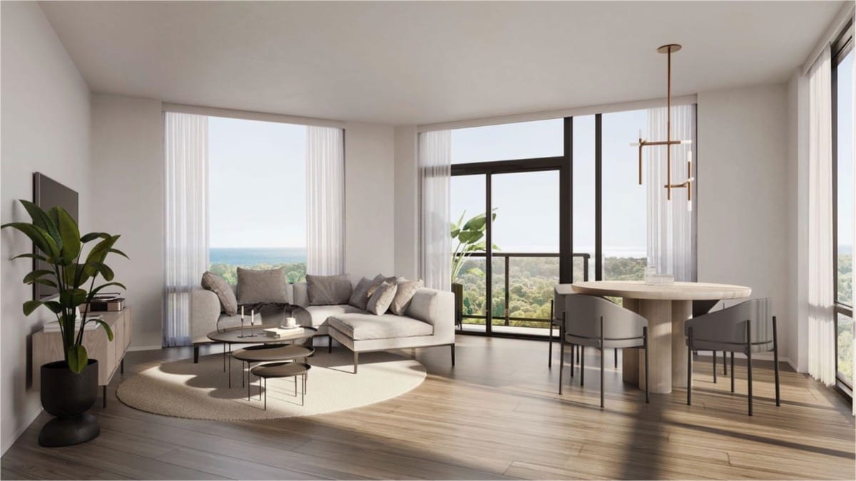 Rendering of The Narrative Condos suite interior living room
