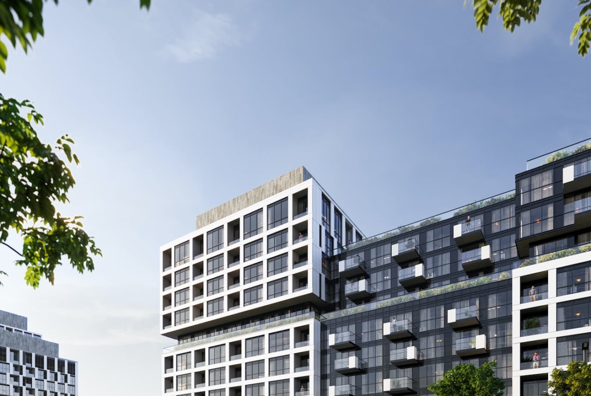 Rendering of Verge Condos exterior in the morning