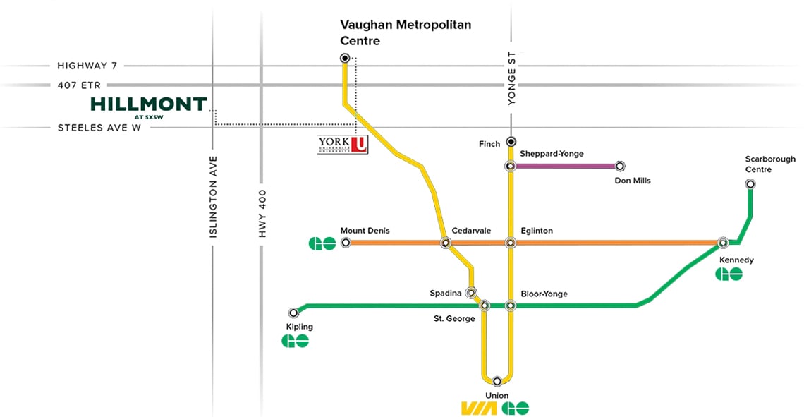 Hillmont at SXSW transit map of Vaughan