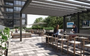 Rendering of Arte Condos outdoor co-working lounge