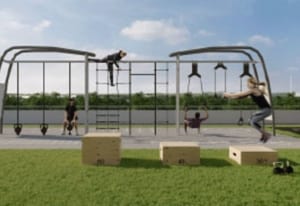 Rendering of The Millhouse Condos outdoor fitness gym