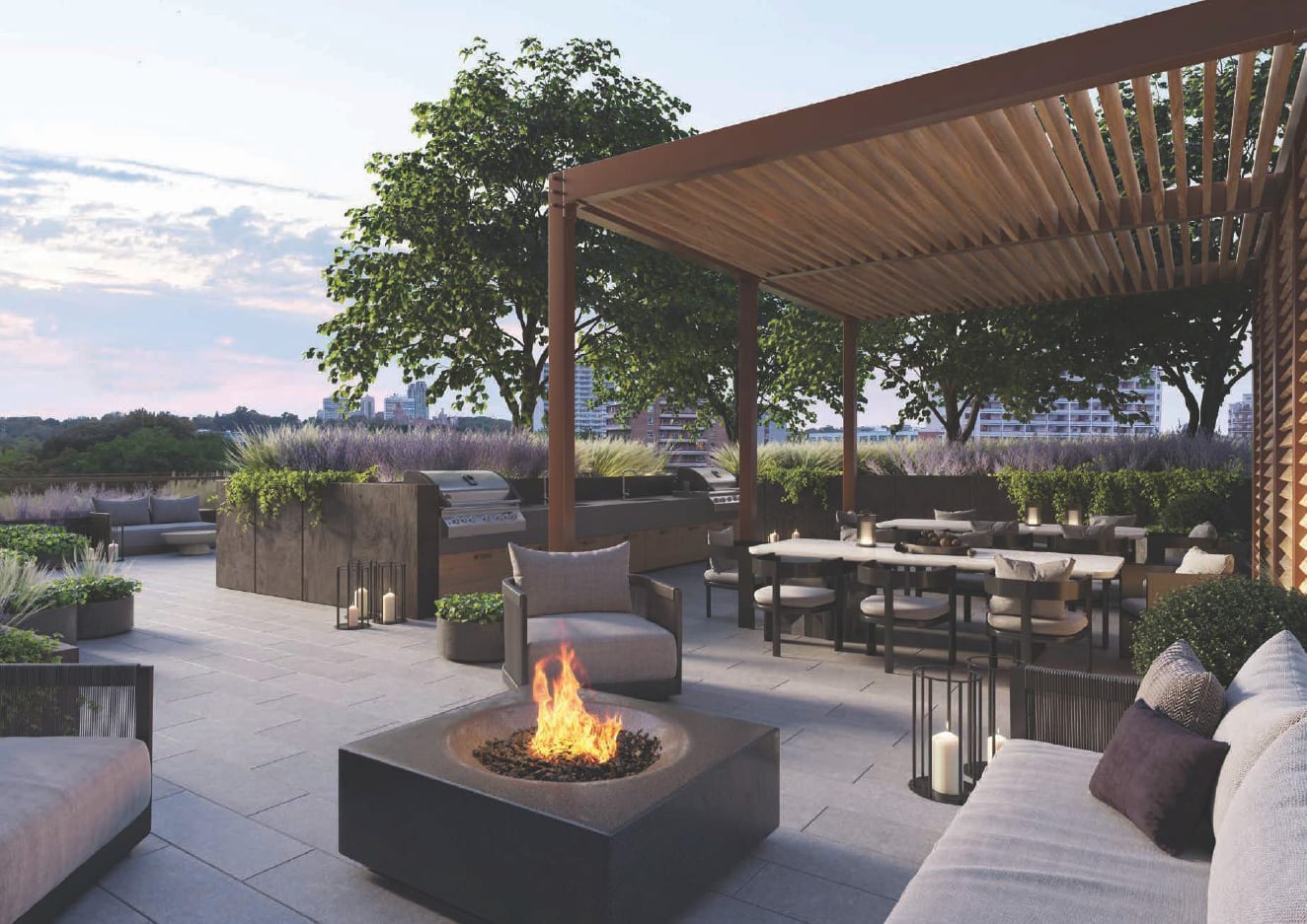 Rendering of Cielo Condos terrace with fire pit