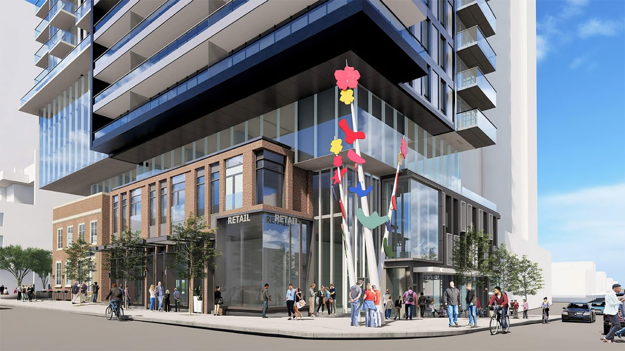 Rendering of 148 Avenue Condos exterior and streetview
