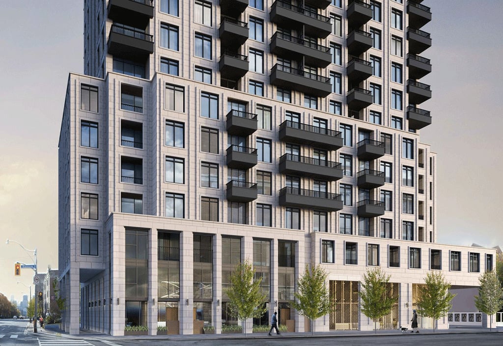 Rendering of 438 Avenue Road Condos exterior side view and streetscape